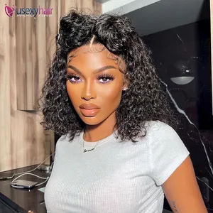 Brazilian Water Wave Lace Front Wigs Remy Pre-Plucked Curly Lace Frontal Wigs Human Hair 14 Inch Human Hair Lace Front Bob Wig