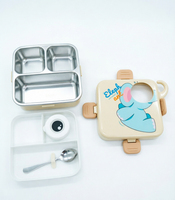 Boîte à lunch carrée en acier inoxydable pour enfants, motif dessin animé mignon, sans BPA, conteneur alimentaire bento en acier inoxydable