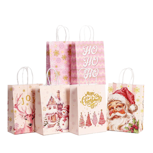 <b>Christmas</b> <b>Gift</b> <b>Bags</b> with Handles Kraft Paper <b>Bags</b> Candy Treat <b>Bags</b> Bulk 6 Designs Party Favor <b>Bags</b> Wholesale Holiday Gifting - Product Image 1