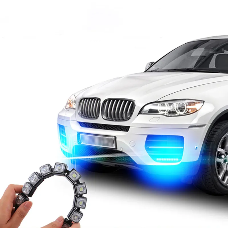 PUERXIN Extendable Car Head Driving Fog Lamp Crystal Deformable Snake Flexible LED DRL Dynamic Turn Signal Daytime Running Light