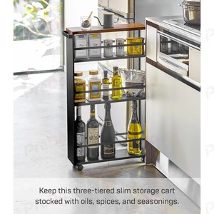 ชั้นวางของในครัวแบบมินิมอลทรงเพรียวบาง ทำจากโลหะ สำหรับจัดเก็บของข้างตู้เย็น หลายชั้น ประกอบง่าย - Product Image 6