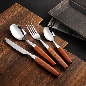 Sapele Wood Handle 304 Stainless Steel <b>Knife</b> <b>Fork</b> <b>Spoon</b> <b>Set</b> Solid Wood Handle Hotel Cutlery 3 Piece <b>Set</b> - Product Image 4
