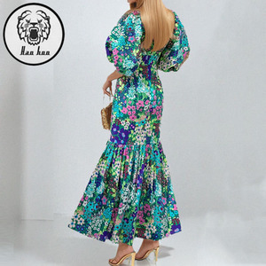 Custom ultimo Design a sbuffo <span class=keywords><strong>manica</strong></span> <span class=keywords><strong>corta</strong></span> girocollo estivo floreale di alta qualità <span class=keywords><strong>vestiti</strong></span> donne abiti <span class=keywords><strong>lunghi</strong></span> Casual - Product Image 3