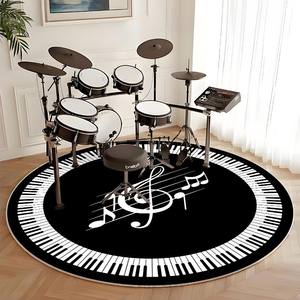 Alfombra moderna redonda con diseño de notas musicales, de terciopelo cristalino, resistente a las manchas, decoración para el hogar, para sala de estar, dormitorio, junto a la cama - Product Image 2