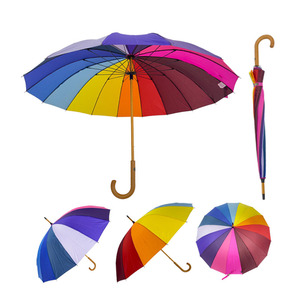 Chất Lượng Cao Cầu Vồng Màu Sắc 16 Sườn 100% Nylon Tán Hướng Dẫn Sử Dụng Mở Biểu Tượng Tùy Chỉnh Thẳng Ô Với Bằng Gỗ Crook Xử Lý & Trục - Product Image 1