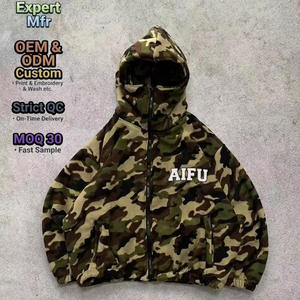 Sudadera con capucha <span class=keywords><strong>de</strong></span> camuflaje con estampado puff personalizado para hombre, estilo Y2K, streetwear, con cremallera completa, máscara facial, <span class=keywords><strong>de</strong></span> peso pesado y corte holgado - Product Image 1