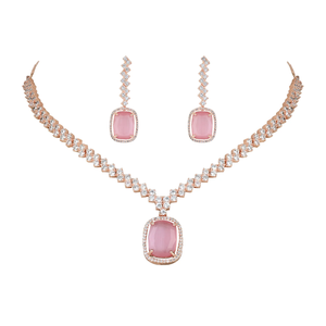 Conjunto de Joyería de Moda para Mujer con Collar y Aretes Colgantes de Circonita Cúbica con Baño de Oro Rosa y Diamantes Americanos - Product Image 3