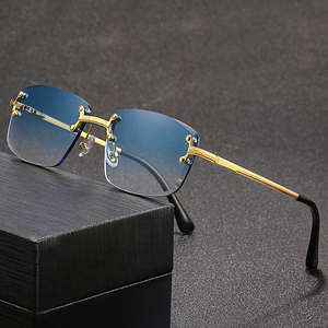 Rimless <b>Square</b> Metal Fashion <b>Sunglasses</b> 2026 UV400 Gold Clear Lenses Twist Mirror Legs - Product Image 3