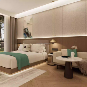 Ensembles de chambre d'hôtel 3 étoiles sur mesure : Lit rembourré Queen/King avec tête de lit douce, table de chevet, meuble TV, table d'appoint et armoire - Product Image 3
