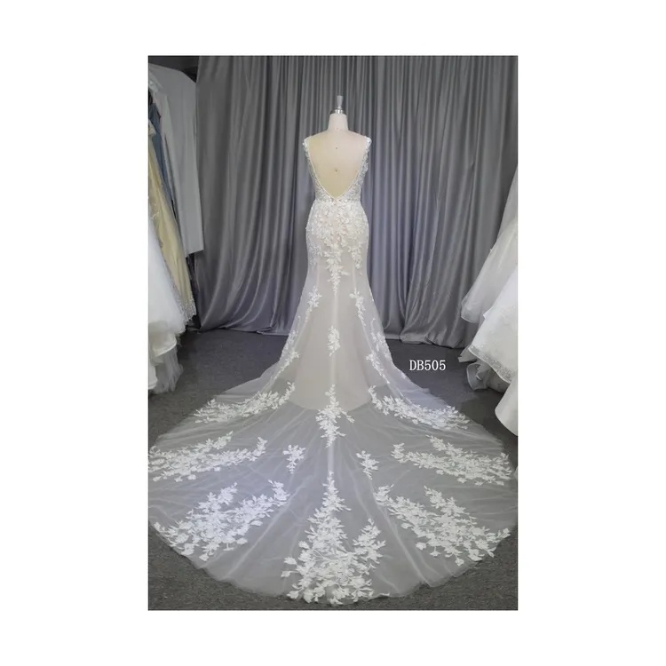 Chinese Factory Backless Crystal Mermaid Ball Gown Wedding Dress For Women
