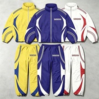 Ensemble de survêtement streetwear OEM personnalisé à rayures contrastées pour homme, ensemble veste coupe-vent surdimensionnée à fermeture éclair intégrale, fabricant
