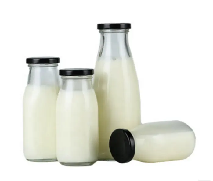 أفضل بيع 200 مللي 250 مللي 300 مللي 500 مللي زجاجات الزجاج بالجملة مع غطاء معدني زجاج زجاجة الحليب