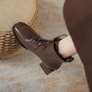 2026 New Chunky Heel <b>Boots</b> for Women Square Toe Ankle <b>Boots</b> Lace-Up Height Increasing Short <b>Boots</b> British Style - Product Image 2