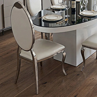 Table à manger ovale en acier avec plateau en verre, style luxe léger, base peinte, pour la maison et la restauration