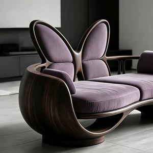 Canapé <span class=keywords><strong>deux</strong></span> <span class=keywords><strong>places</strong></span> en <span class=keywords><strong>bois</strong></span> massif, style Mid-Century Modern, forme papillon, luxe léger, écologique et confortable pour salon - Product Image 4