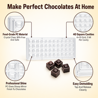 Moule à chocolat en polycarbonate PC 40 cavités carrées, qualité alimentaire, démoulage facile, moule à bonbons DIY, outil de pâtisserie, résultats professionnels