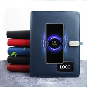 shenzhen Custom light up logo 8000mah 16g usb a5 leather multifunctional powerbank with wireless charging notebook