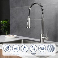 Robinet de cuisine télescopique anti-éclaboussures en acier inoxydable 304 brossé avec douchette céramique à ressort pour eau chaude/froide, idéal pour le commerce international