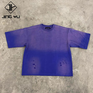 Camiseta personalizada 100% algodón lavada con ácido para hombre, Camiseta extragrande para hombre con hombros caídos, camiseta recortada rasgada desteñida por el sol para hombre - Product Image 2