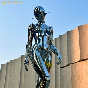 Estatua de Robot femenino personalizada, figura de tecnología futura, <span class=keywords><strong>esculturas</strong></span> de acero inoxidable para decoración artística, artesanías de Metal - Product Image 3
