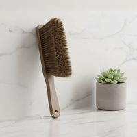 Brosse à poussière carrée en bois durable avec tête en PET, poils doux en crin de cheval et soie, manche en ébène fixe, balai à main pour le nettoyage domestique 39cm