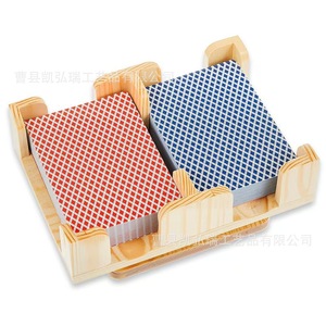 Solid wood double-compartment <b>playing</b> <b>card</b> holder, holiday party multi-person table <b>card</b> display rack, rotating wooden game - Product Image 1