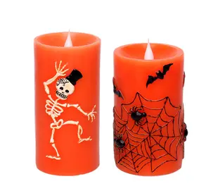 Personalized pillar led halloween candle blow on off led candle with timer for halloween cn simplux plastic flameless led halloween decorative candles