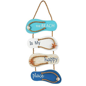 ฟลิปฟลอปทำจากไม้รูปทรงรองเท้าแตะ,ป้ายแขวนผนังทำจากไม้สำหรับตกแต่งบ้านและห้องน้ำชายหาดเป็นสถานที่ที่มีความสุขของฉัน - Product Image 1