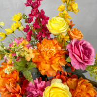 Arrangement floral artisanal réaliste DKB, pivoine orange et rose jaune, décoration de table pour événements, boule de fleurs