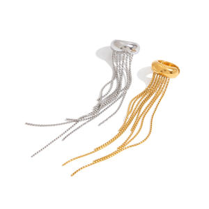 Nuovi Orecchini di Tendenza a Polsino con Catena Pendente in Acciaio Inossidabile, Orecchini a Clip a Cerchio <span class=keywords><strong>Tondo</strong></span> Senza Fori con Lunga Catena a Nappa Pendente da Donna - Product Image 5