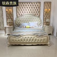 Lit en cuir français RUI SEN, style palais européen, accessible au luxe, 1,8 m, première couche de cuir de vache, lit double, sculpture, mobilier de villa