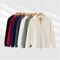 Pull cardigan oversize en maille épaisse 350g pour l'automne/hiver, fermeture éclair, capuche, veste décontractée unie pour adolescents, ODM