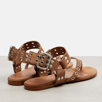 Sandales plates en cuir verni marron, style post-apocalyptique, pour femme, à entre-doigts, chaussures de plage et de villégiature, respirantes pour l'été