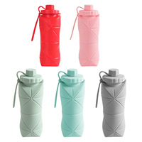 Bouteille d'eau pliable en silicone de qualité alimentaire, résistante à la chaleur, sans BPA, compatible lave-vaisselle et micro-ondes, avec bouchon à paille, pour voyage et sport