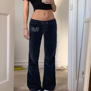 Pantalones de Terciopelo con Pedrería para Mujer, Pantalones Casuales con Cordón Ajustable, Estilo Retro Y2K, Pantalones Largos de Estilo Urbano Vintage para Mujer - Product Image 1