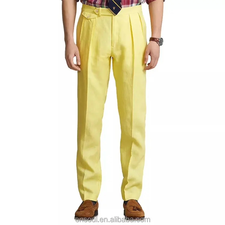 OEM wholesale zip linen double pleated loose chino pants for men