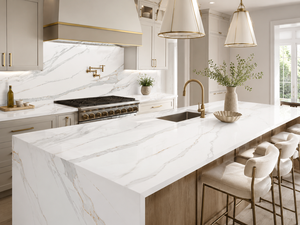 UNION <b>STONE</b> Calacatta Whisper Gold <b>Artificial</b> Printed Quartz Big Slab Eco-Friendly Waterproof Modern Design Wall Bathroom Dining - Product Image 1