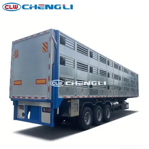 Remorque pour bétail, remorque pour animaux, semi-remorque pour bétail 30T, remorque en aluminium à 3-4 niveaux pour le transport d'animaux avec hayon hydraulique - Product Image 6