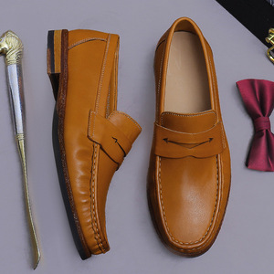 Chaussures en cuir Goodyear pour hommes Mapi, édition coréenne, en cuir véritable, semelle artisanale, bout rond, modèle une pièce, pour affaires et occasions formelles - Product Image 4