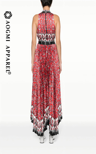 Couture Fashion Women's Printed Halter Neck off the Shoulder Sleeveless Lace-Up Maxi Asymmetrical 100% <strong>Silk</strong> <strong>Summer</strong> <strong>Dress</strong> - Product Image 5