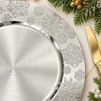 Assiettes de Présentation en Plastique Durable Argentées pour Noël, Décorations Festives Métalliques Flocon de Neige Électroplaqué Rouge pour Fêtes et Célébrations (Vente en Gros)