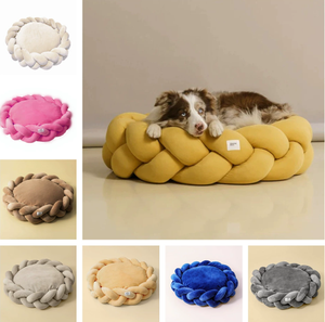 Lit pour animaux de compagnie en tricot <span class=keywords><strong>DIY</strong></span> de qualité supérieure - 6 cm de peluche lavable amovible, maison pour chat et chien, fabrication artisanale, rembourrage en polyester de luxe, grotte pour animaux de compagnie pour petits/ Moyens - Product Image 1