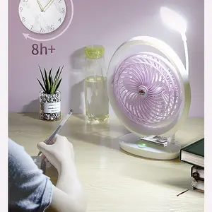 Masa fanı USD şarj edilebilir masa standı Fan ile LED ışık 8 inç 2 in 1 Por masa fanı