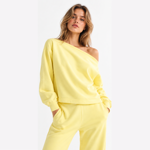 Conjunto de Sudadera con Hombros Descubiertos y Pantalones Anchos de 2 Piezas para Mujer, Ropa Deportiva Informal, Ropa de Calle, Ropa de Salón - Product Image 1