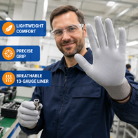 Gants industriels polyvalents en PU texturé gris 13G, respirants, anti-humidité et résistants à l'abrasion, vente en gros directe usine