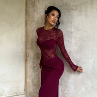 Robe de soirée personnalisée Robe sexy et élégante à manches longues et col rond Robe en dentelle avec perspective pour femmes