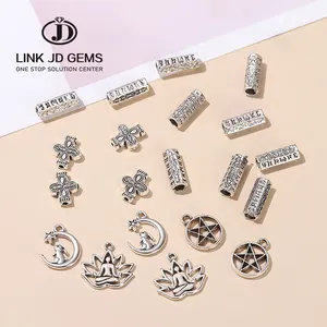 50 Pcs/lot Alloy Silver Plated Moon Rabbit Pendant Round Star Yoga Lotus Loose Spacer Charms For Jewelry Making Diy Accessories