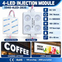 Module LED 12V 2W SMD 2835, module LED étanche IP65 avec 4 LED et lentille 170 degrés pour lettres lumineuses et caissons lumineux