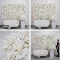 Mur de fleurs tendance pour décoration de mariage, toile de fond en tissu de roses et orchidées artificielles de haute qualité, 8 pieds x 8 pieds, blanc roulé, mur de fleurs 5D