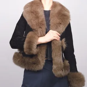 2021 personnalisé sur la taille forme femmes réel en cuir véritable manteau d'hiver avec vraie fourrure de renard décoration